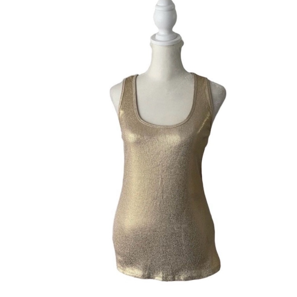 Tahari Alexis Ribbed Knit Gold Tank Top Sz S